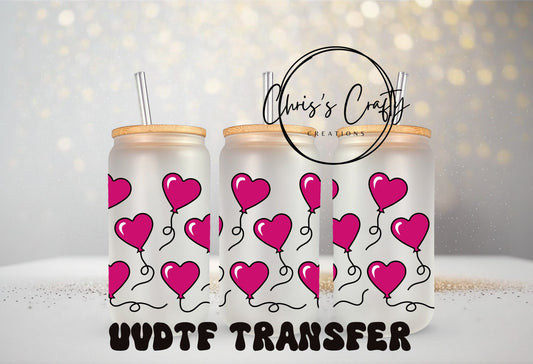 UV DTF Wrap Valentine Balloon Hearts for 16oz or 20oz Can Glass Mug Tumbler, Ready to apply, Permanent Waterproof Adhesive