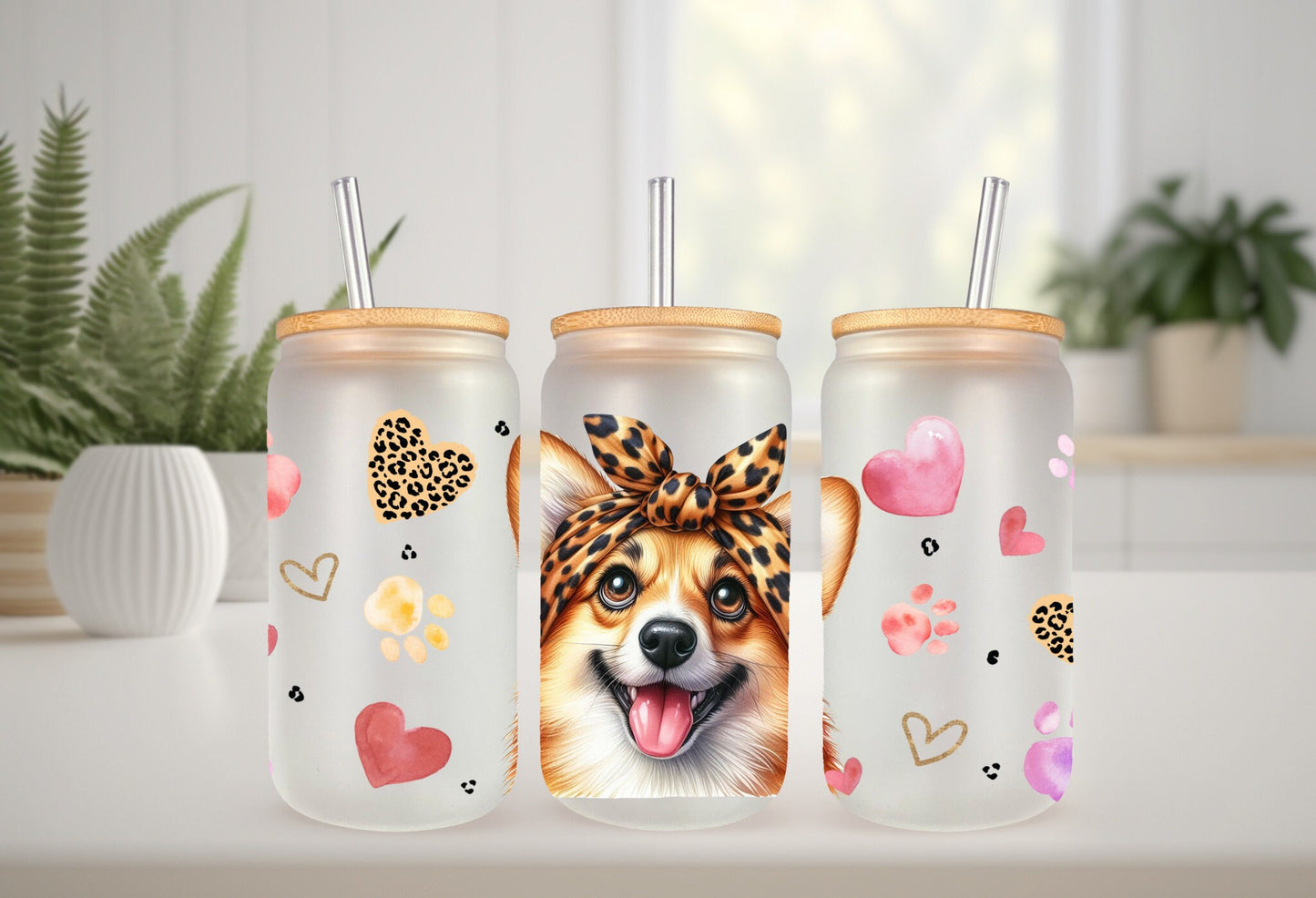 UVDTF Wrap Cute Corgi 16oz Can Glass Wrap, Mug Tumbler, Dog Mom, Ready to Apply, Permanent Waterproof Adhesive