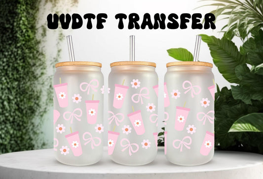 UVDTF Wrap Coquette Bows Tumbler 16oz Can Glass Wrap Mug Tumbler, Bow Wrap, Ready to Apply, Permanent Waterproof Adhesive
