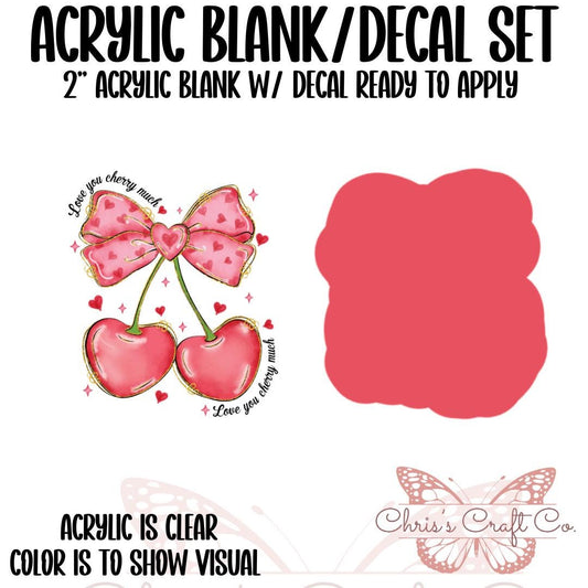 Coquette Bow Cherries Acrylic Blank Decal Set, DIY Badge Reels, Bow Blank and UVDTF sticker, Unfinished Badge Reel, Badge Reel Blanks