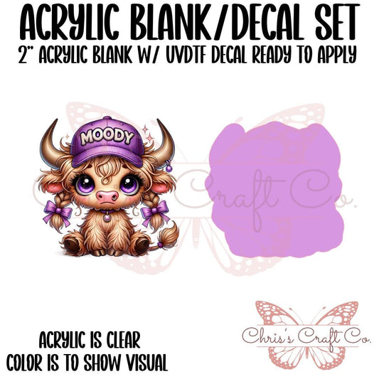 Highland Cow Moody Acrylic Blank Decal Set, DIY Badge Reels, Bow Blank UVDTF sticker, Unfinished Badge Reel, Badge Reel Blanks