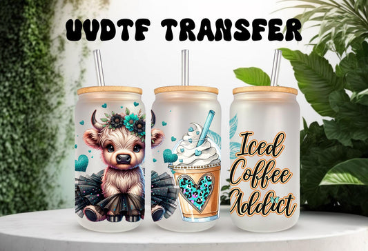 UVDTF Wrap Highland Cow Tutu Iced Coffee