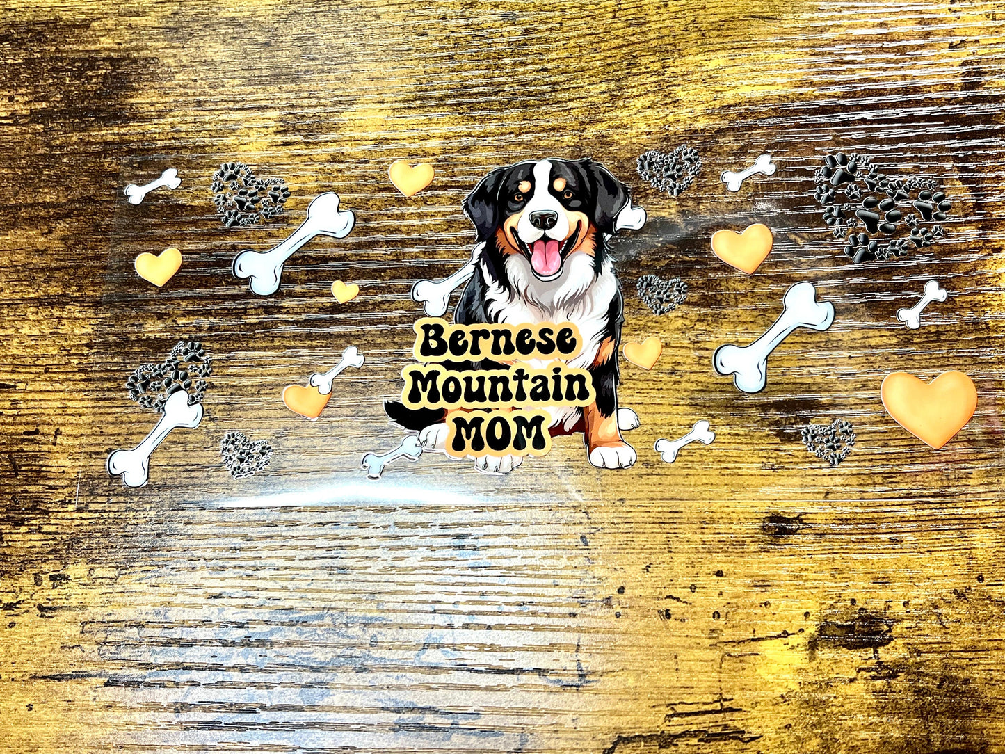 UVDTF Wrap Bernese Mountain Mom for 16oz Can Glass Mug Tumbler, Ready to Apply, Permanent Adhesive