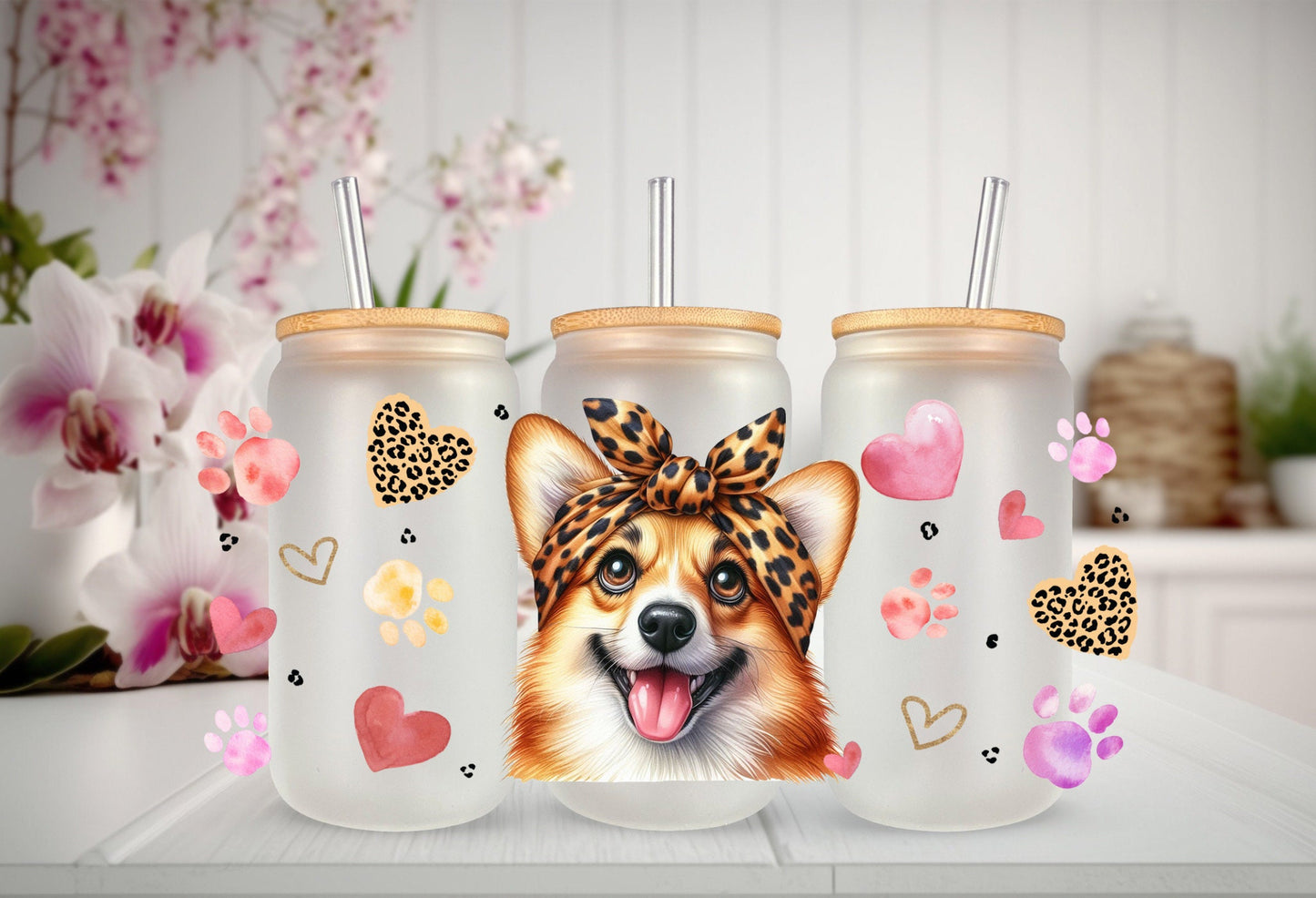 UVDTF Wrap Cute Corgi 16oz Can Glass Wrap, Mug Tumbler, Dog Mom, Ready to Apply, Permanent Waterproof Adhesive