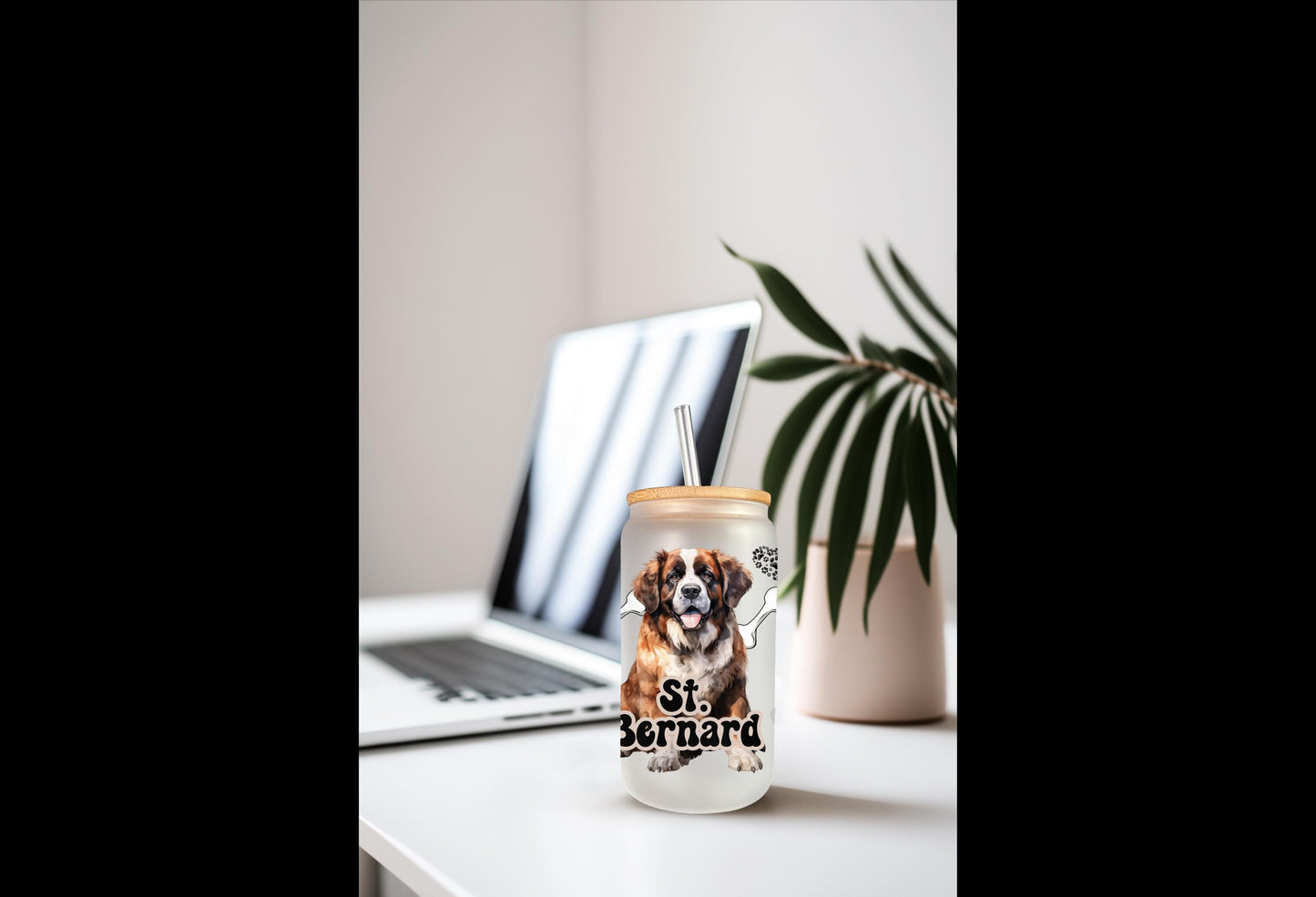 UVDTF Wrap St. Bernard 16oz Can Glass Mug Tumbler, Dog Wrap, Ready to apply, Permanent Waterproof Adhesive, Bundle Save Option