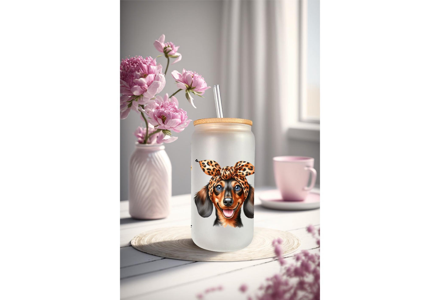 UVDTF Wrap Dachshund Heart for 16oz Can Glass Mug Tumbler, Dog Mom, Ready to apply, Permanent Waterproof Adhesive