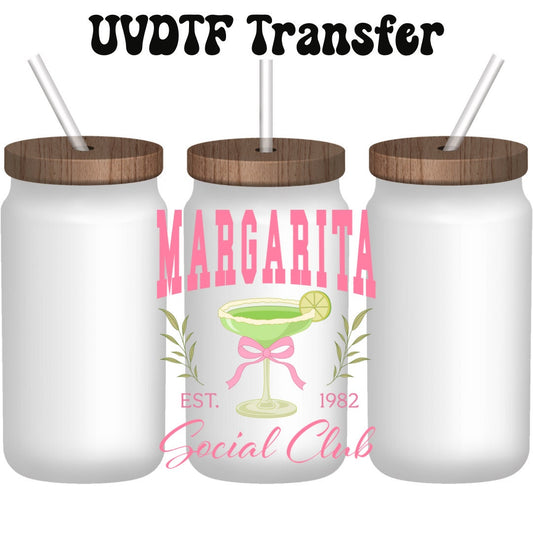 UVDTF Decal Margarita Pink Coquette Bow, 16oz Can Glass, Mug, Tumbler, Shot glass, Keychain, Ready to Apply, Permanent Adhesive Waterproof