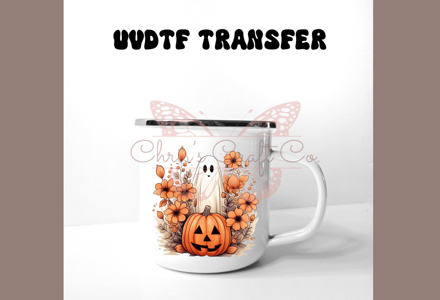 UVDTF Decal Pumpkin Floral Ghost 16oz Can Glass Mug Tumbler, Fall Decal, Ready to Apply, Permanent Waterproof Adhesive, add on a cup