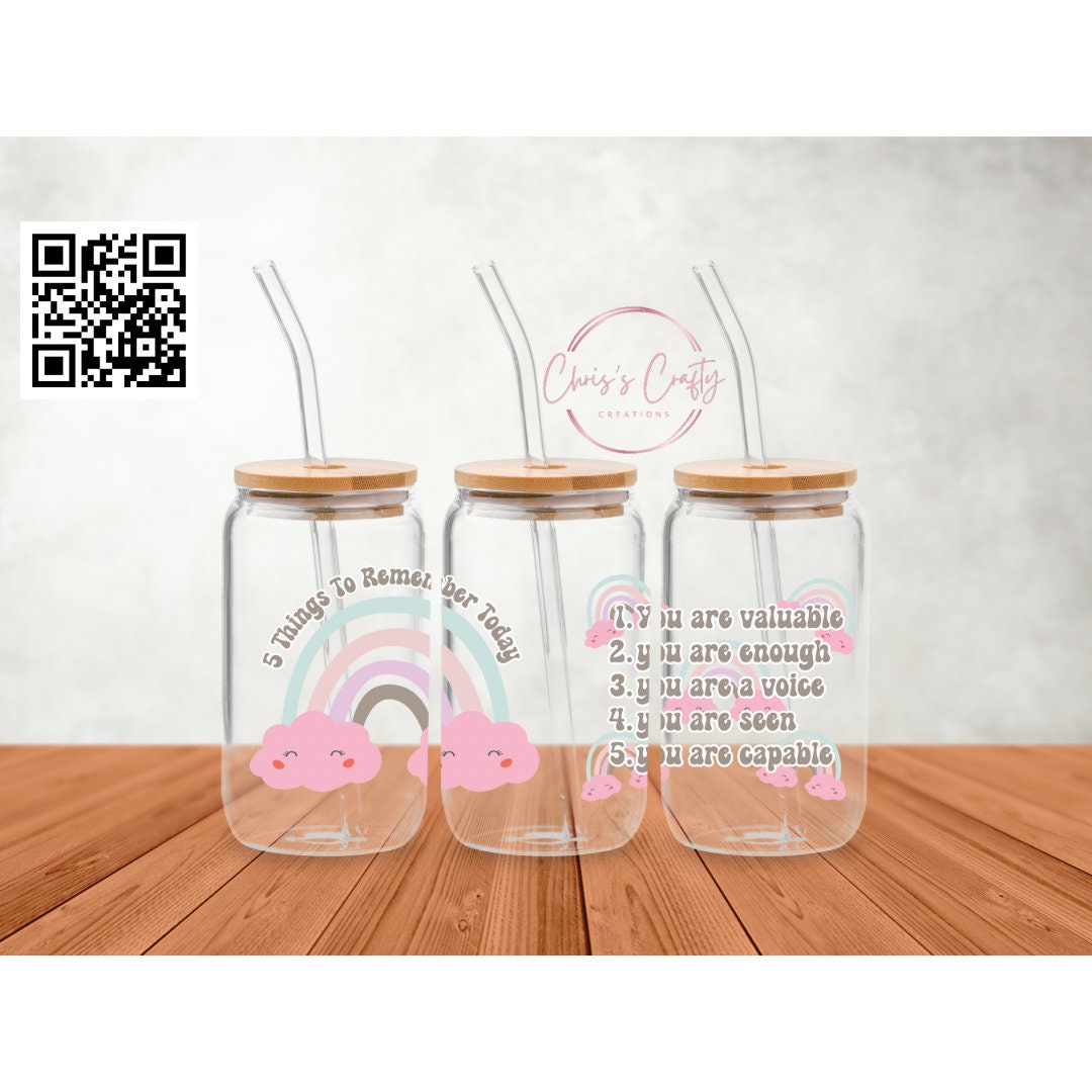 UVDTF Wrap Inspirational Motivational 5 Things to Remember Today 16oz Can Glass Mug Tumbler, Ready to Apply, Permanent Waterproof Adhesive