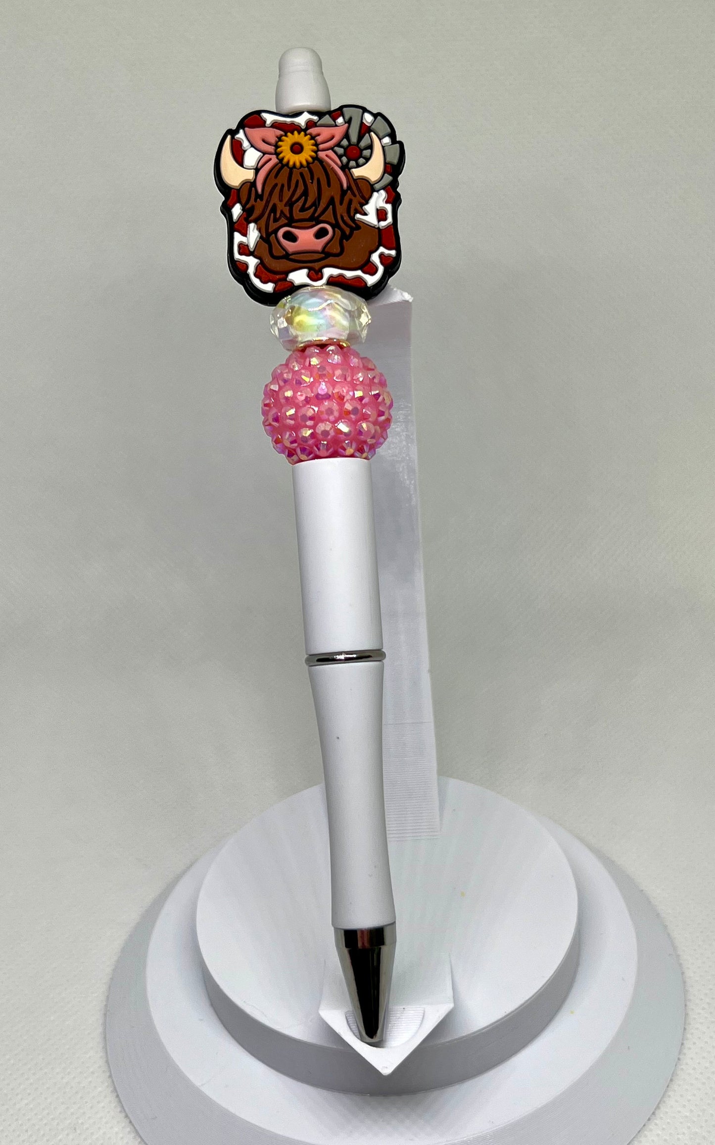 Beaded Pen Highland Cow, Fun Pens Acrylic Beads, Custom Pen, Retractable Ink Pen, Teacher Gift, Nurse Gift,  Gifts for Her, Graduation Gifts