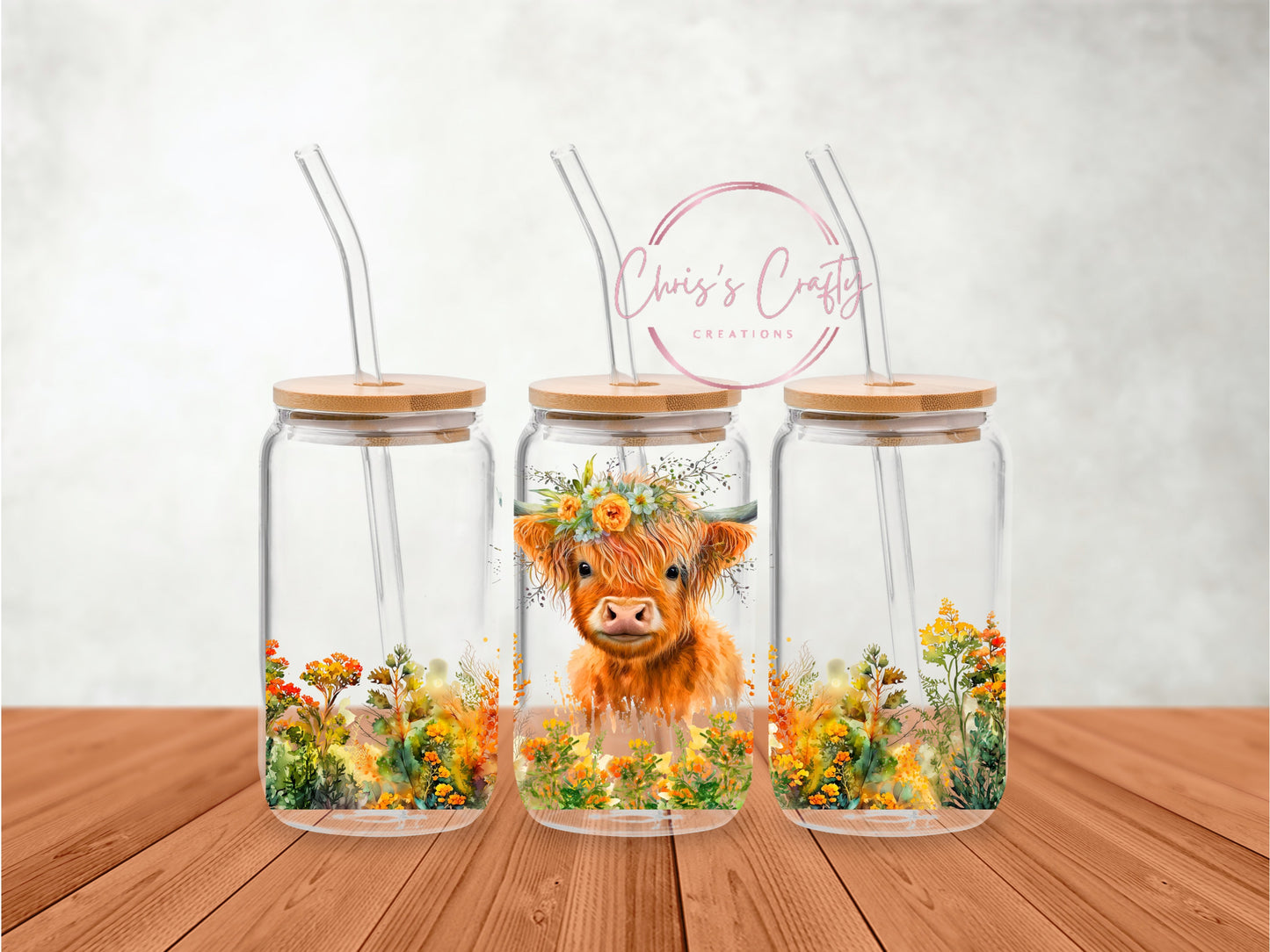 UVDTF Wrap Highland Cow Floral