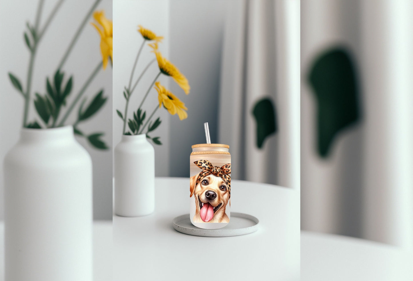 UVDTF Wrap Cute Labrador Yellow 16oz Can Glass Wrap, Mug Tumbler, Ready to apply, Permanent Waterproof Adhesive