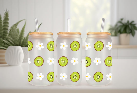 UVDTF Wrap Kiwi & Daisy for 16oz Can Glass Mug Tumbler, Ready to Apply, Permanent Waterproof Adhesive