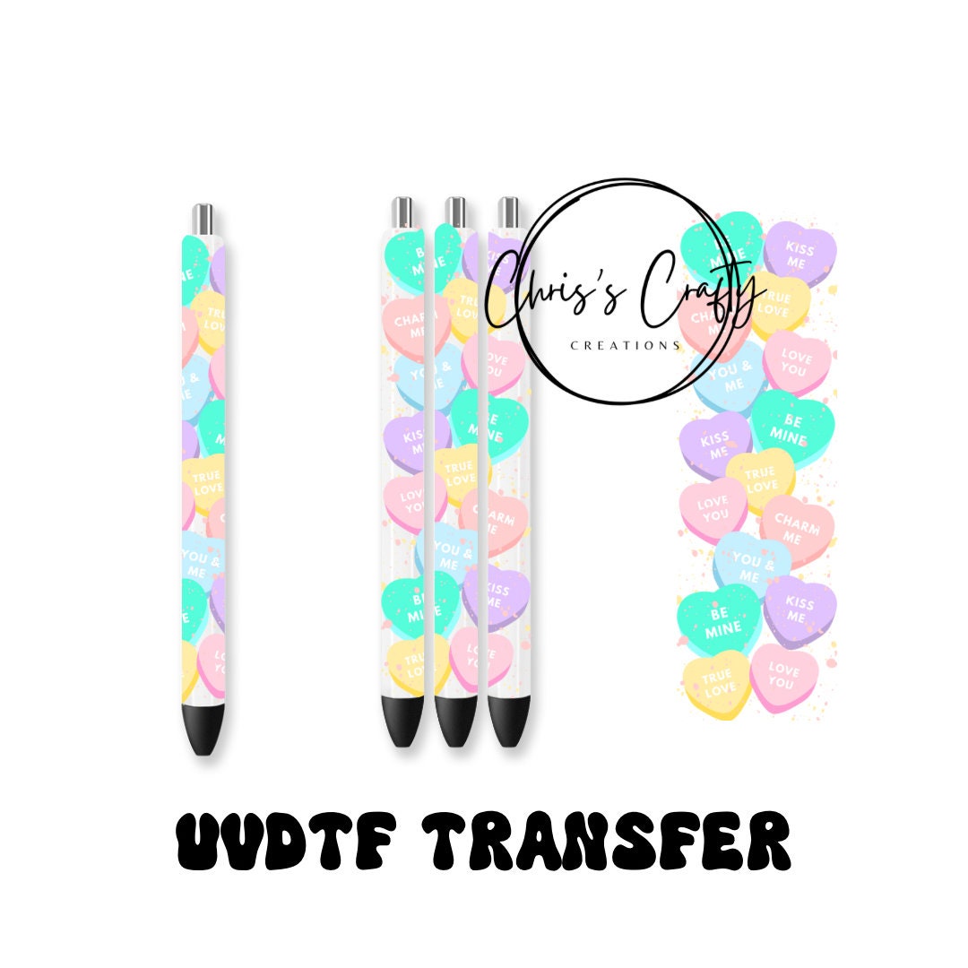 UVDTF Pen Wrap Valentines Conversation Hearts, Heart Wrap, Ready to Apply, Permanent Waterproof Adhesive