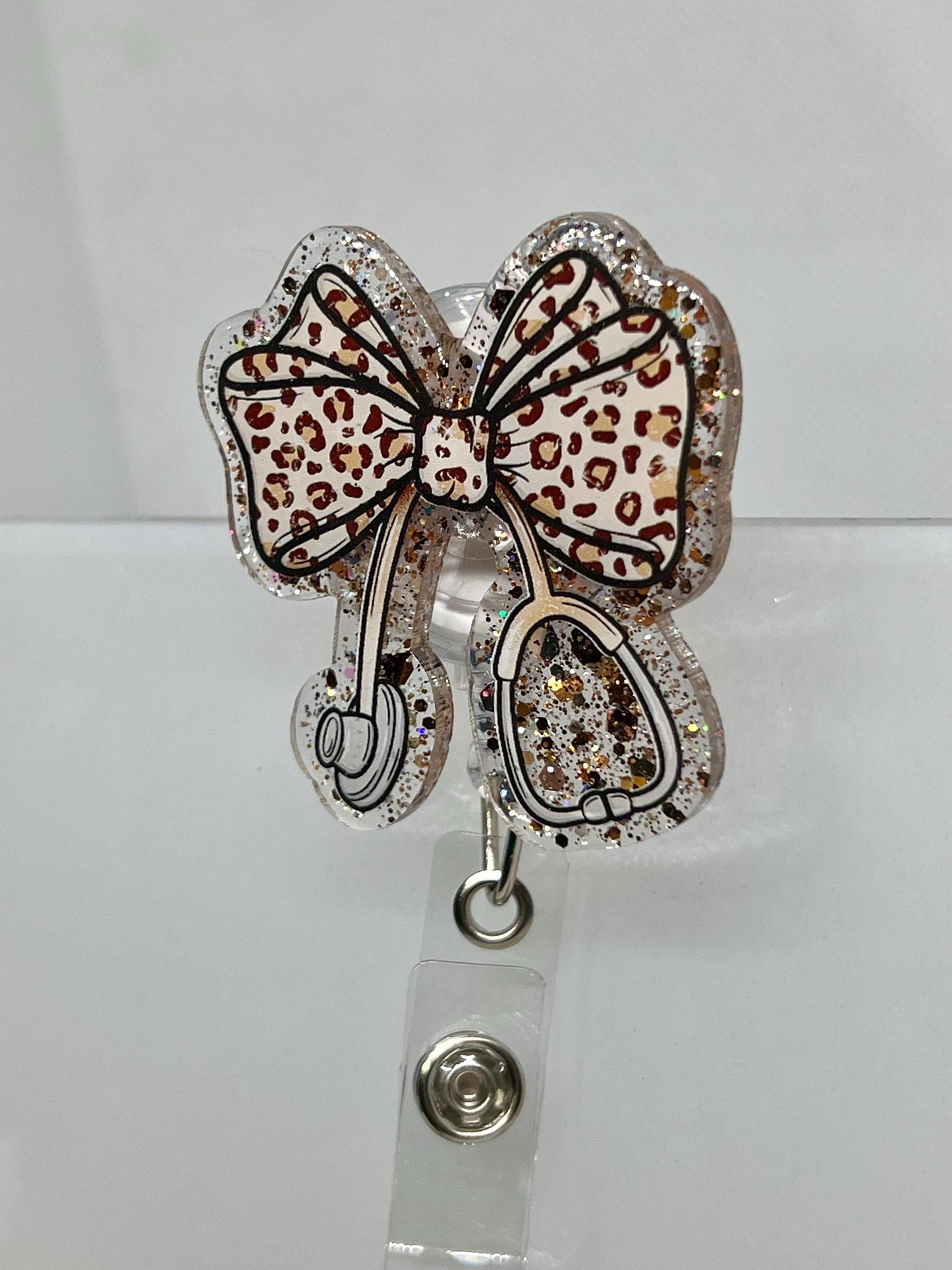Coquette Bow Leopard Stethoscope Acrylic Blank Decal Set, DIY Badge Reels, Bow Blank and UVDTF sticker, Unfinished Badge Reel, Badge Blanks