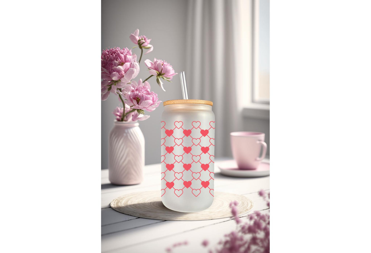 UVDTF Wrap Heart Valentine’s 16oz Can Glass Mug Tumbler,  Ready to Apply, Permanent Waterproof Adhesive