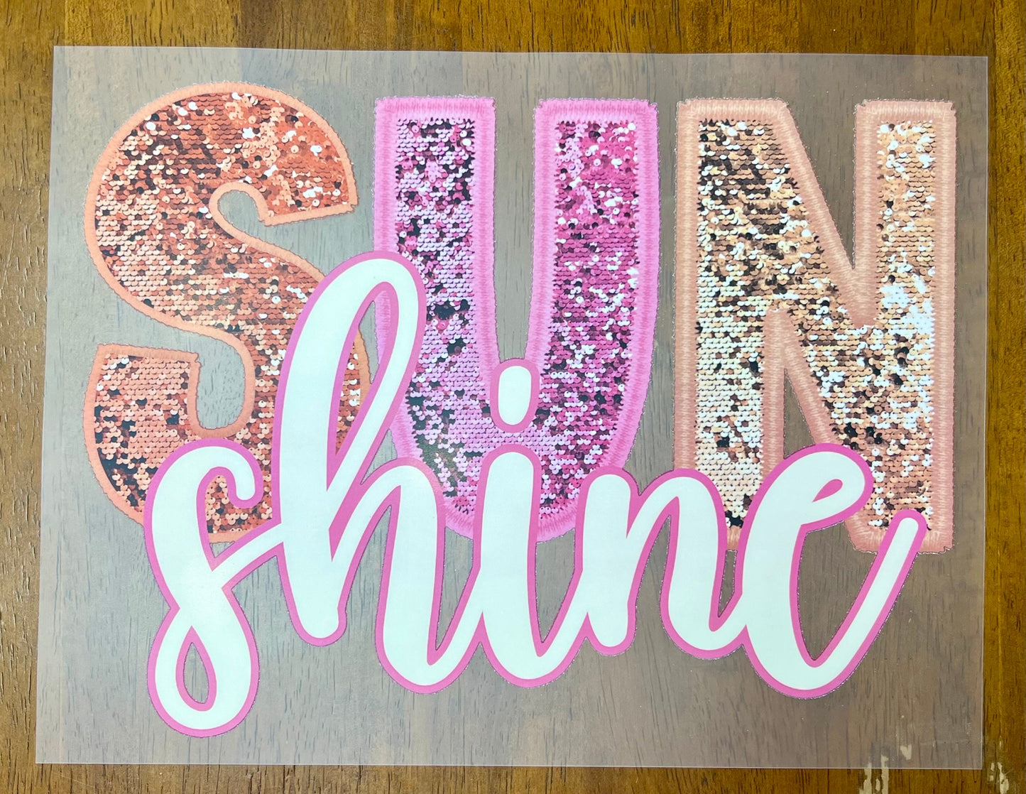 Screenprint Color Transfer Faux Glitter Sunshine, Summer Sun, Full Color Transfer, Ready to Press, Full Color Matte Clear Transfer