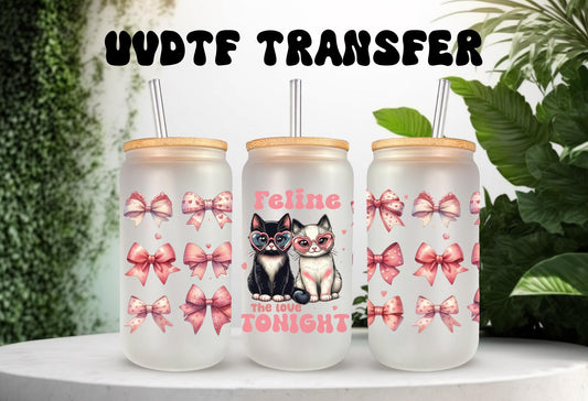 UVDTF Wrap Valentine’s Cat Feline the Love Tonight 16oz Can Glass Mug Tumbler, Valentine wrap, Ready to Apply, Permanent Waterproof Adhesive