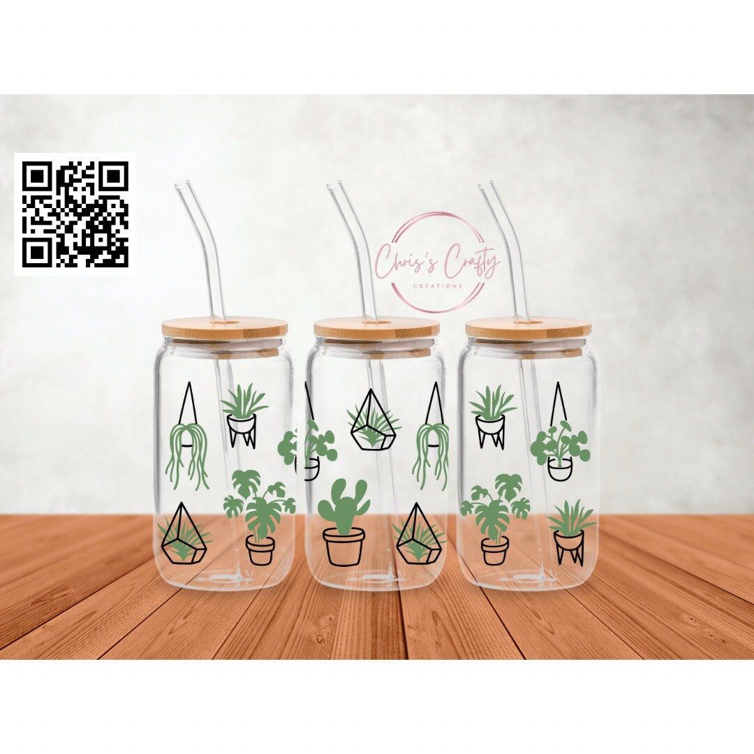 UVDTF Wrap Hanging Houseplants 16oz Can Glass Mug Tumbler, Plant Wrap, Ready to apply, Permanent Adhesive Waterproof