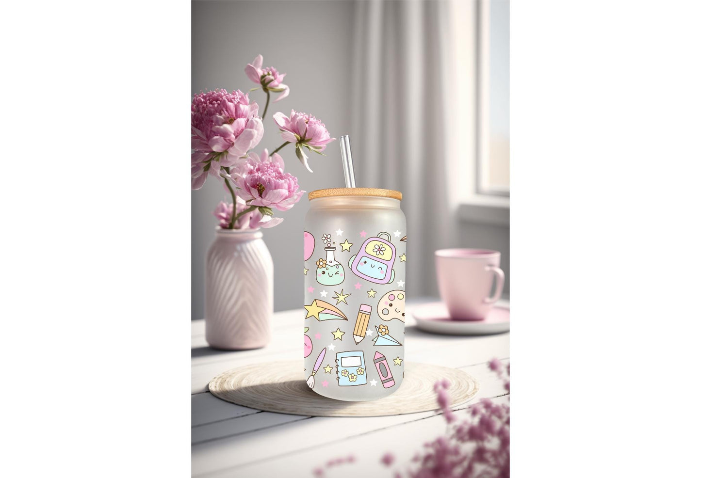UVDTF Wrap Back to School Teacher 16oz Can Glass Mug Tumbler Wrap, School Wrap, Ready to apply, Permanent Waterproof Adhesive