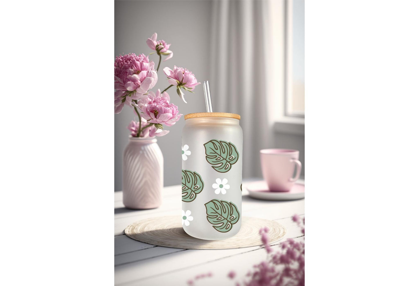 UVDTF Wrap Monstera Daisy Plants for 16oz Can Glass Mug Tumbler,  Plant Daisy Wrap, Ready to Apply, Permanent Waterproof Adhesive