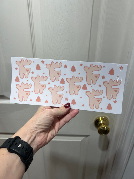 UVDTF Wrap Christmas Reindeer Cut Out Cookie, Ready to apply, Permanent Waterproof Adhesive