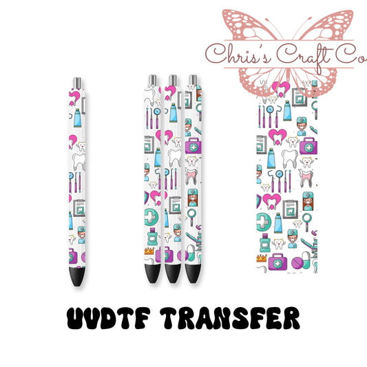 UVDTF Pen Wrap Dental Pink Purple Blue, Dental Pen Wrap, Glitter Pen, Ready Permanent Adhesive Waterproof