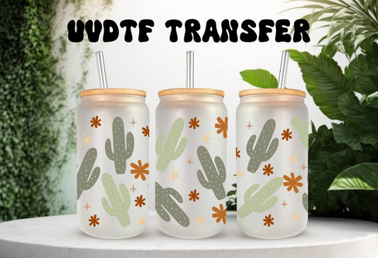 UVDTF Wrap Boho Cactus for 16oz Can Glass, Mug, Tumbler, Cactus Wrap, Ready to apply, Permanent Adhesive Waterproof, Add on a Cup