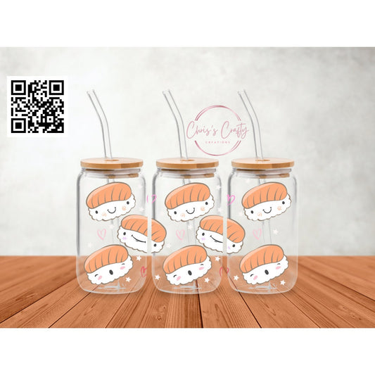 UVDTF Wrap Cute Sushi Roll 16oz Can Glass Mug Tumbler, Sushi Wrap, Ready to Apply, Permanent Waterproof Adhesive, Bundle and Save