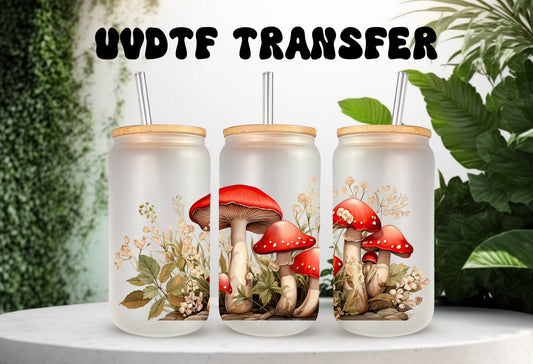 UVDTF Wrap Mushrooms Red Top 16oz Can Glass, Mug, Tumbler Wrap, Mushroom Wrap, Ready to Apply, Permanent Waterproof Adhesive
