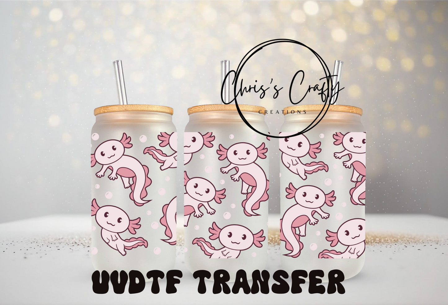 UVDTF Wrap Pink Axolotl for Can Glass Mug Tumbler, Ready to Apply, Permanent Adhesive Waterproof