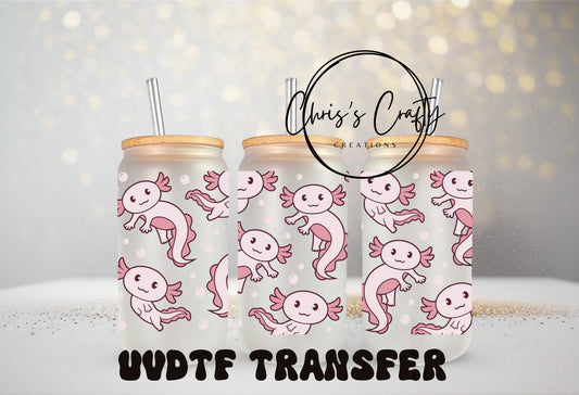 UVDTF Wrap Pink Axolotl for Can Glass Mug Tumbler, Ready to Apply, Permanent Adhesive Waterproof