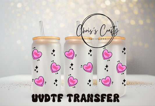 UVDTF Wrap Valentines Toxic Hearts 16oz Can Glass, Heart Wrap, Ready to Apply, Permanent Waterproof Adhesive, Bundle and Save