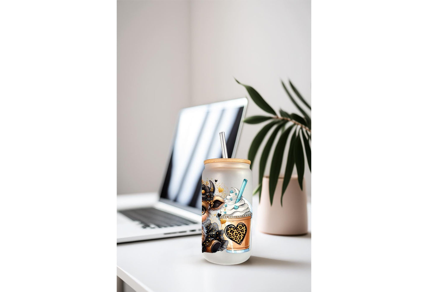 UVDTF Wrap Highland Cow Tutu Coffee Addict Leopard 16oz Can Glass Mug Tumbler Wrap, Ready to apply, Permanent Waterproof Adhesive