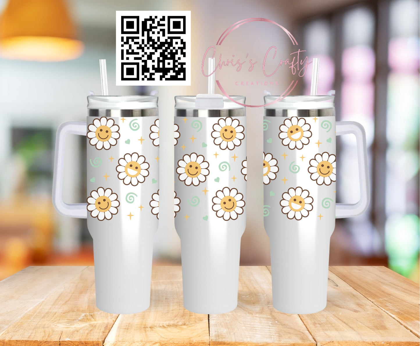 UVDTF Wrap Happy White Daisies for 16 oz Can Glass Mug Tumbler, Daisy Wrap, Ready to apply, Permanent Adhesive Waterproof, Add on a cup