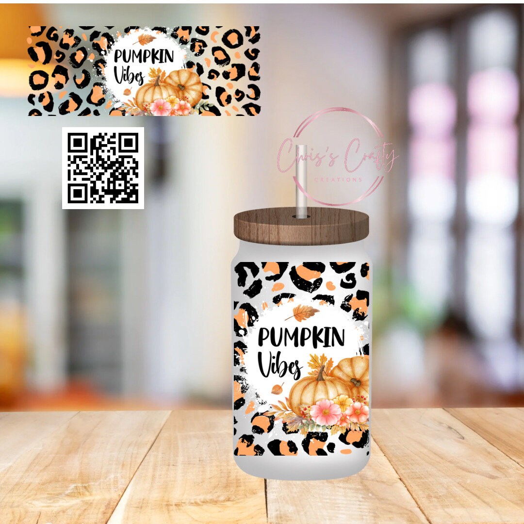 UVDTF Wrap Leopard Pumpkin Vibes for 16oz Can Glass Mug or Tumbler, Ready to Apply, Permanent Waterproof Adhesive