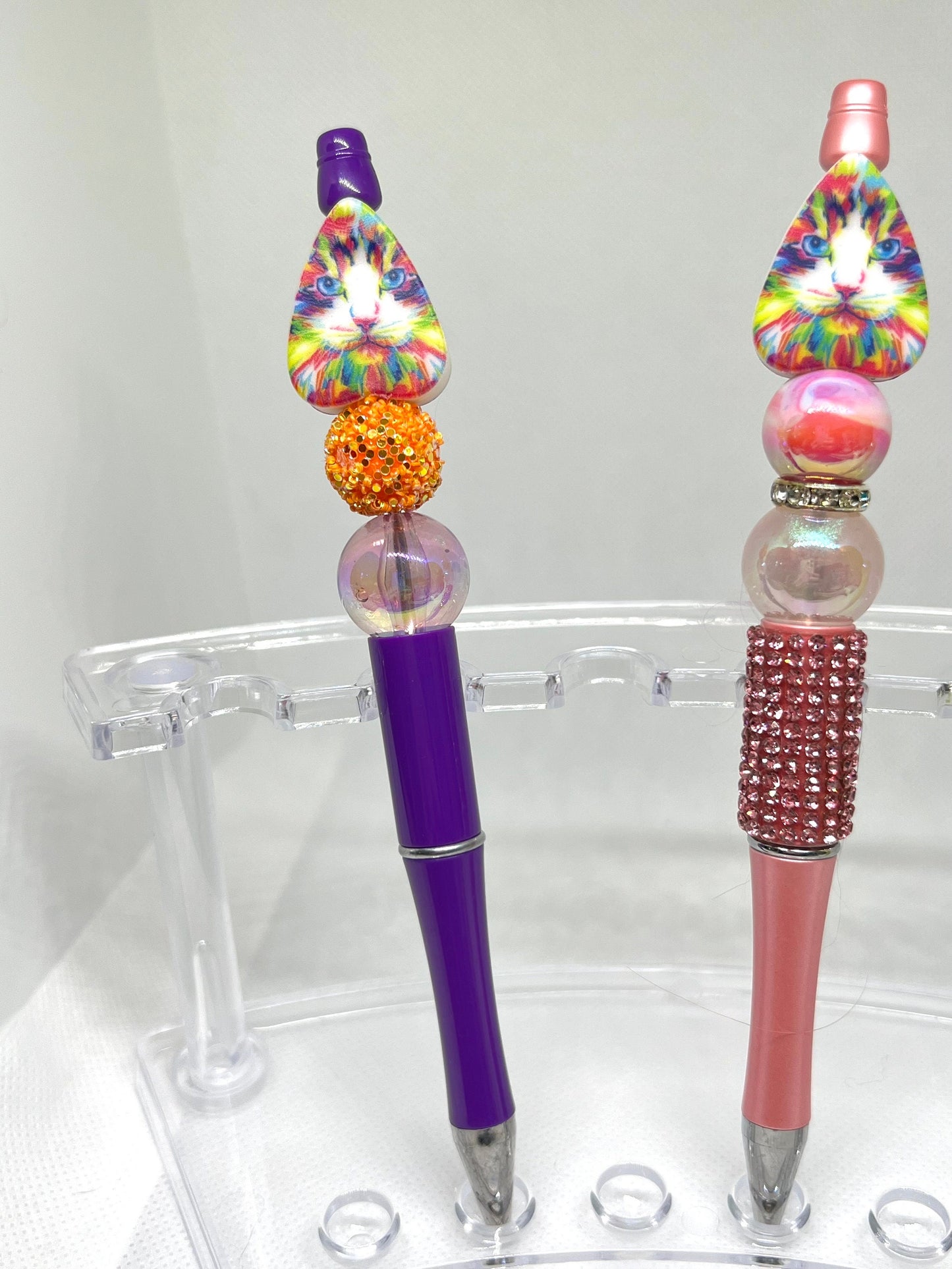 Colorful Cat Beaded Pen, Cat pen, Fun Pens Acrylic  Beads, Beaded Pen, Retractable Ink Pen, Gifts