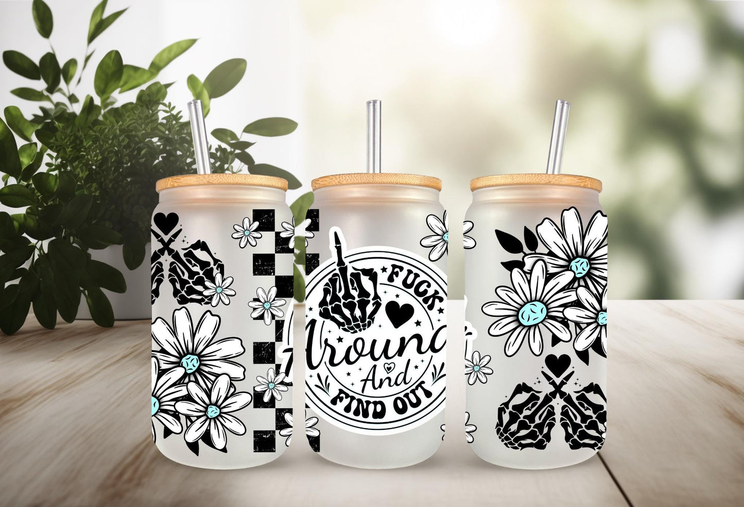 UVDTF Wrap Sarcastic Funny Saying 16oz Can Glass Mug Tumbler, Floral Wrap, Ready to Apply, Permanent Waterproof Adhesive
