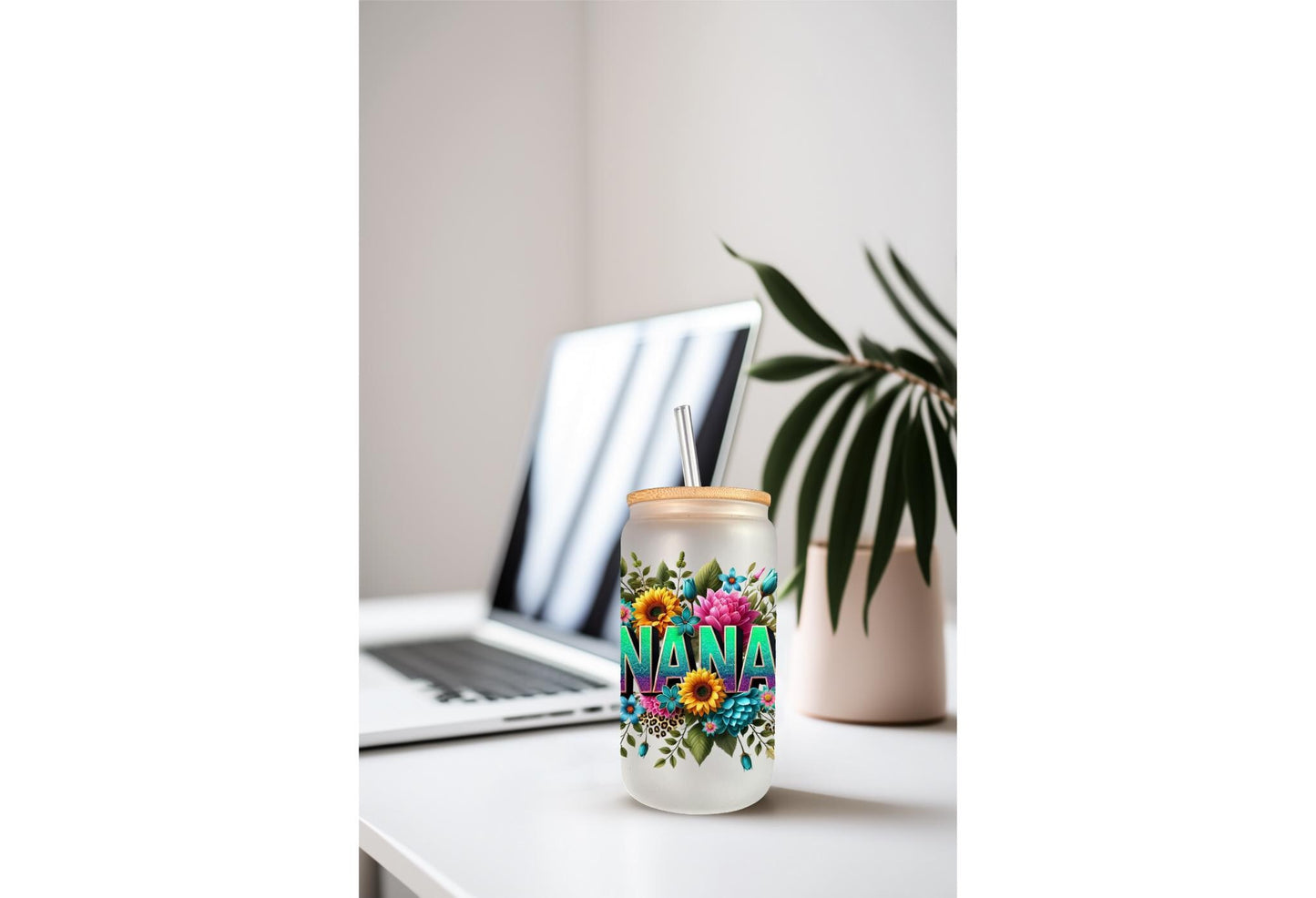 UVDTF Wrap Floral Nana for 16oz Can Glass Mug Tumbler, Grandmother Wrap, Ready to Apply, Permanent Waterproof Adhesive
