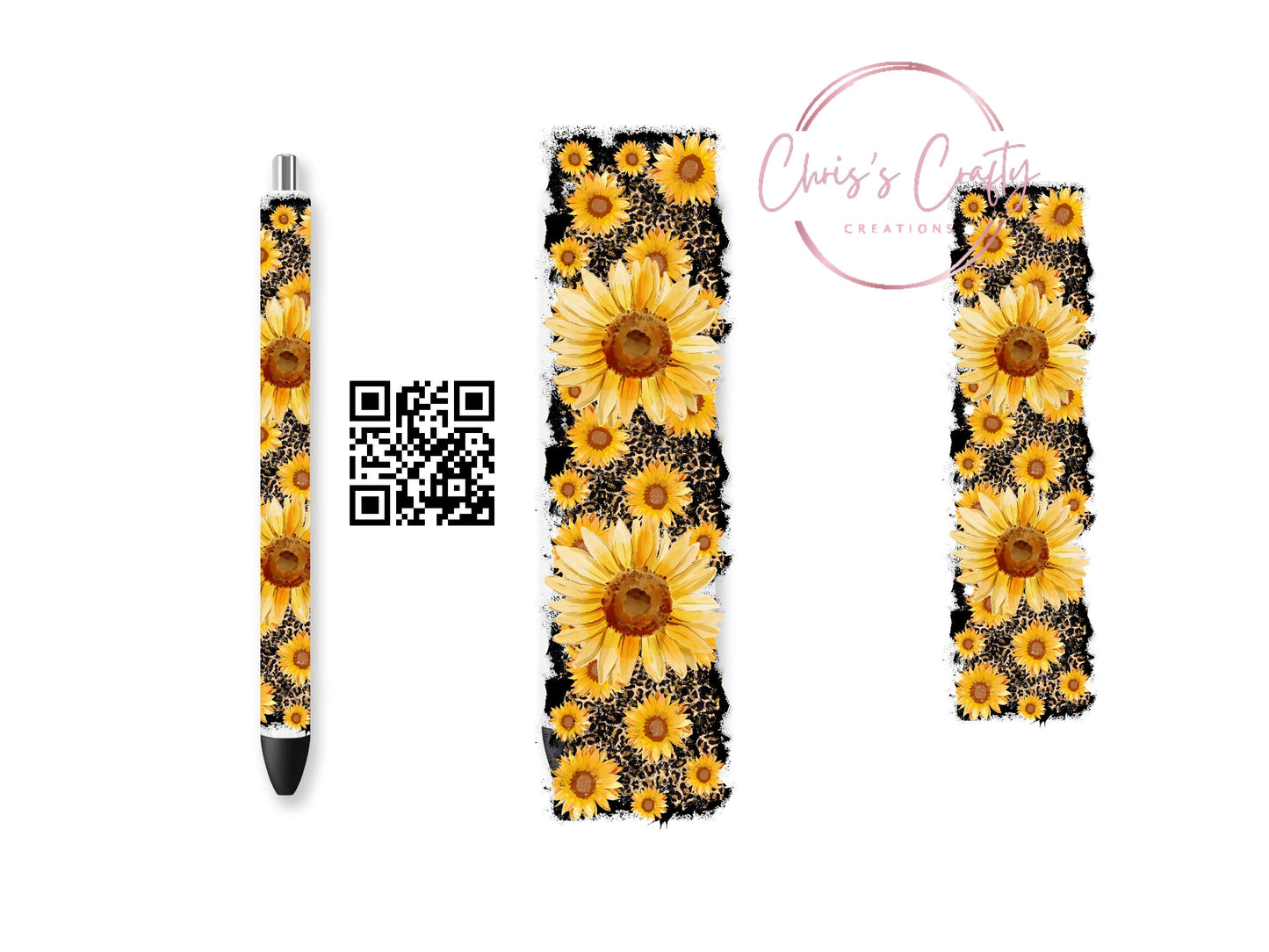 UVDTF Pen Wrap Sunflower Leopard Pen, Ink Joy Pen, Metal Glitter Pen, Ready to Apply, Permanent Adhesive Waterproof
