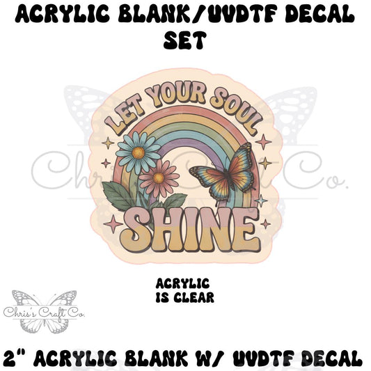 Acrylic Blank Let it Sine Rainbow UVDTF Decal Set, DIY Badge Reels, Retro Blank UVDTF sticker, Unfinished Badge Reel