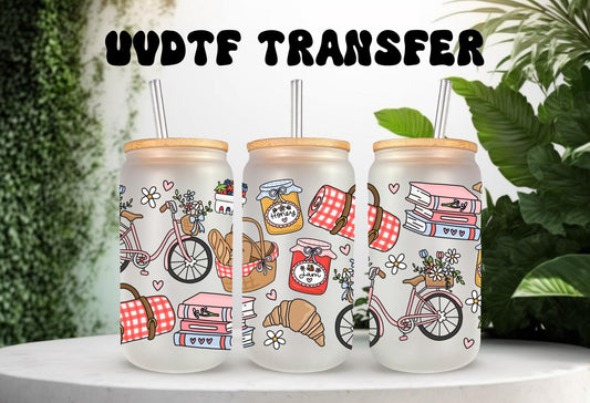 UVDTF Wrap Retro Spring Picnic 16oz Can Glass Mug Tumbler Wrap, Picnic Wrap, Ready to apply, Permanent Adhesive, Double sided option