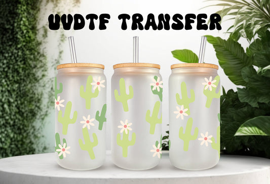 UVDTF Wrap Cactus Flower 16oz Can Glass, Mug, Tumbler, Cactus Wrap, Ready to apply, Permanent Adhesive Waterproof, Add on a Cup