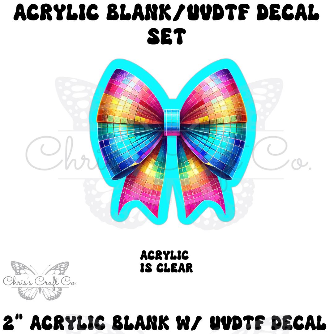 Disco Bow Acrylic Blank Decal Set, DIY Badge Reels, Bow Blank and UVDTF sticker, Unfinished Badge Reel, Badge Reel Blanks