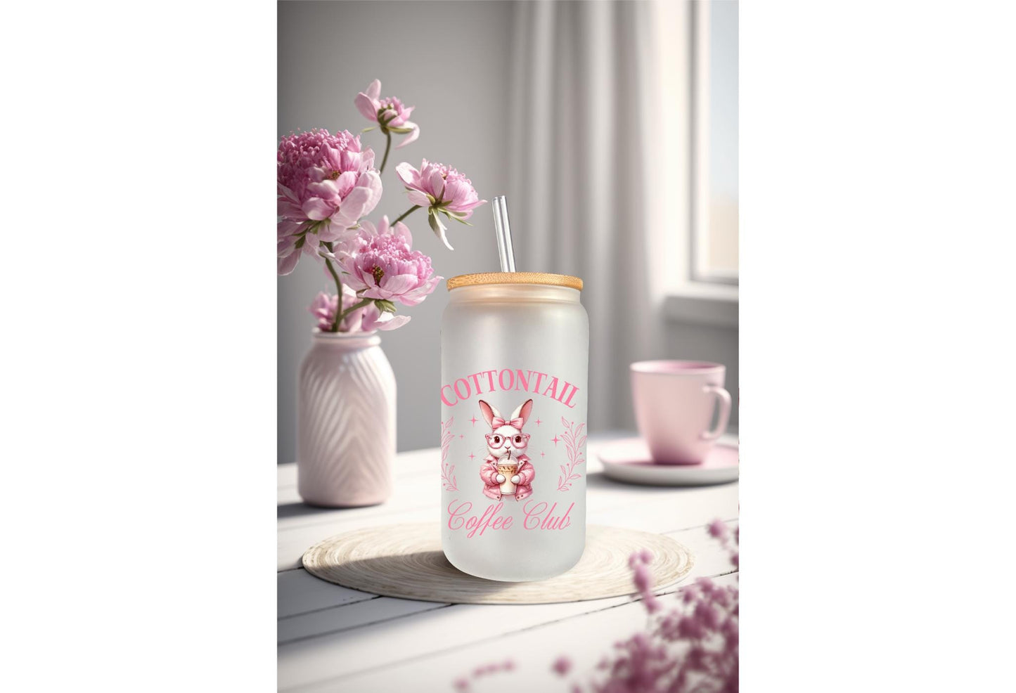 UVDTF Wrap Bunny Coquette Bows for 16oz Can Glass Mug Tumbler, Daisy Wrap, Ready to apply, Permanent Adhesive Waterproof