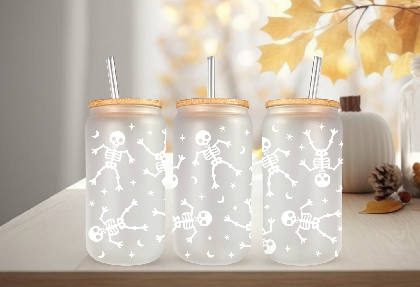 UVDTF Wrap Halloween White Skeletons 16oz Can Glass, Mug, 40oz  Tumbler Wrap, Ready to apply, Permanent Adhesive, Double sided option