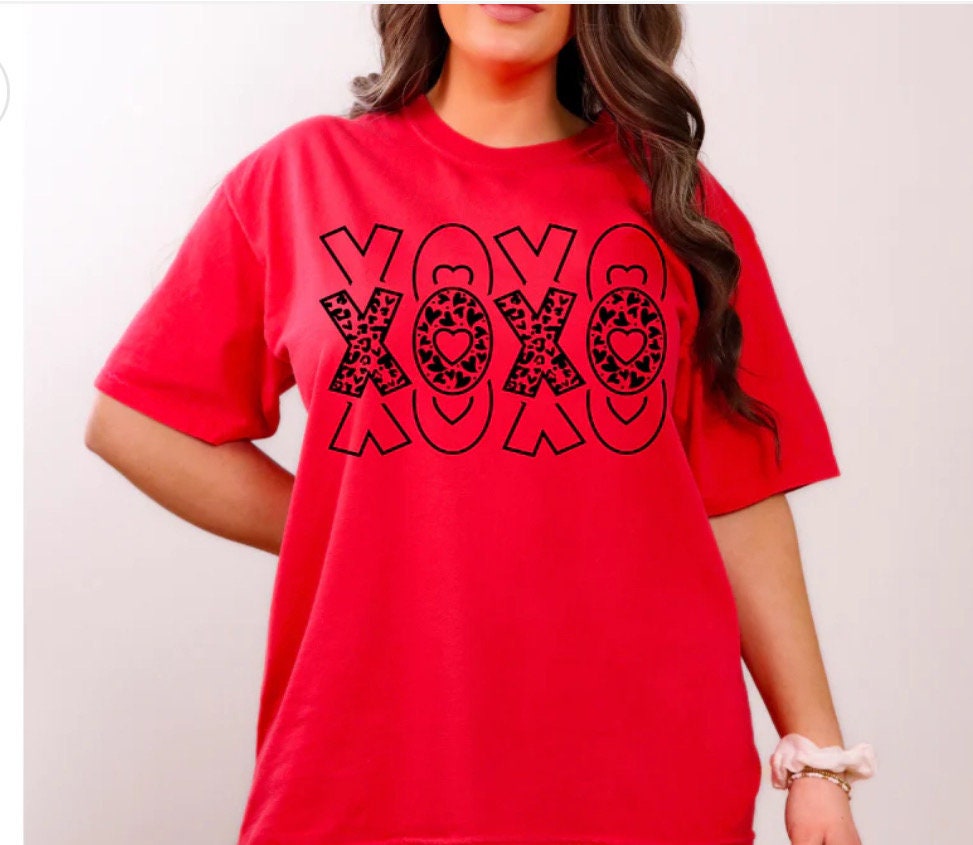 Screen Print Valentine’s Stacked Cheetah XOXO, Ready to Press, Screen Print Transfer, Black Ink Screen Print Transfer