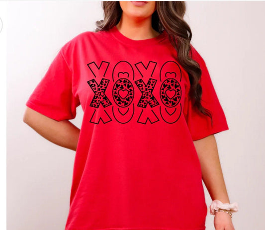 Screen Print Valentine’s Stacked Cheetah XOXO, Ready to Press, Screen Print Transfer, Black Ink Screen Print Transfer
