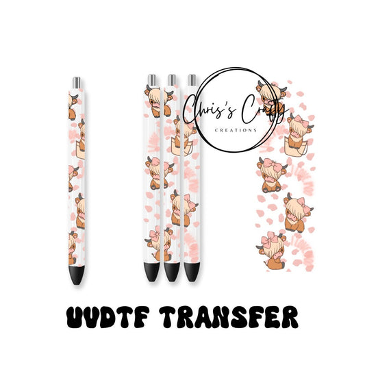 UVDTF Wrap Cute Highland Cow For Pens, Cow Pen Wrap, Ready to Apply, Permanent Waterproof Adhesive