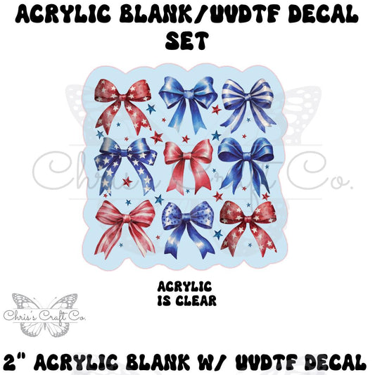 Acrylic Blank Patriotic Bow Set with UVDTF Decal, DIY Badge Reels, Bow Blank UVDTF sticker, Unfinished Badge Reel, Badge Reel Blanks
